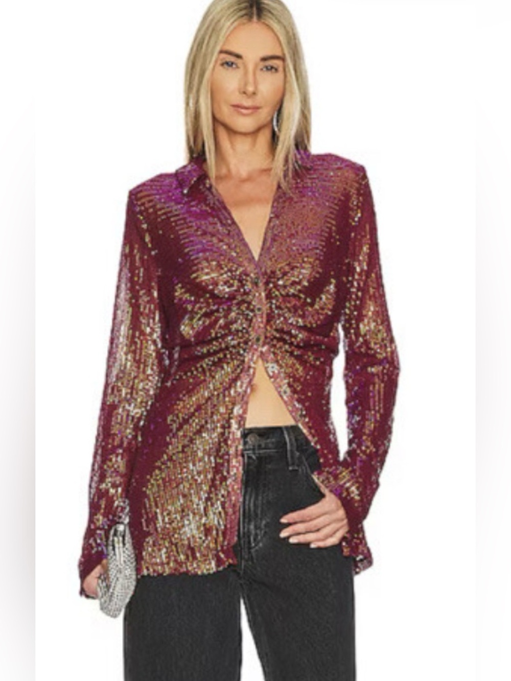 Free People Sequin Shirtee Button- Down Top